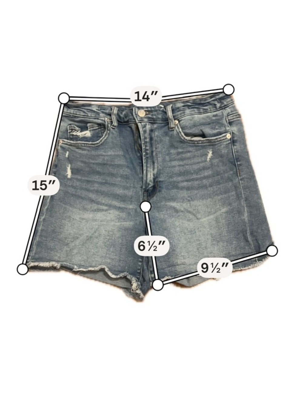 Zenana High Rise Distressed Denim Shorts Size Large Raw Hem - Picture 2 of 8